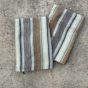 Pair of Pine Cone Hill 100% Linen Stripe Standard Shams! Never Used